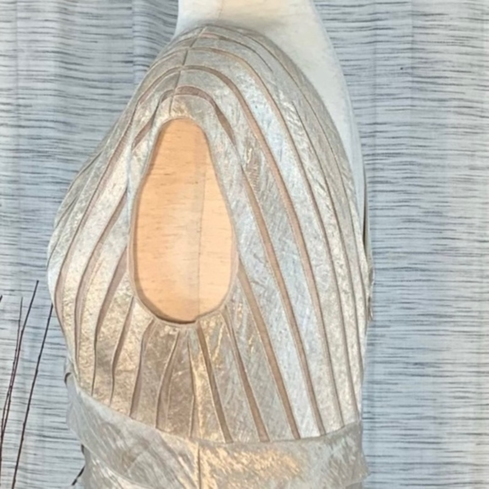 Cache shimmering champagne sleeveless shuttered party dress. - Picture 6 of 15